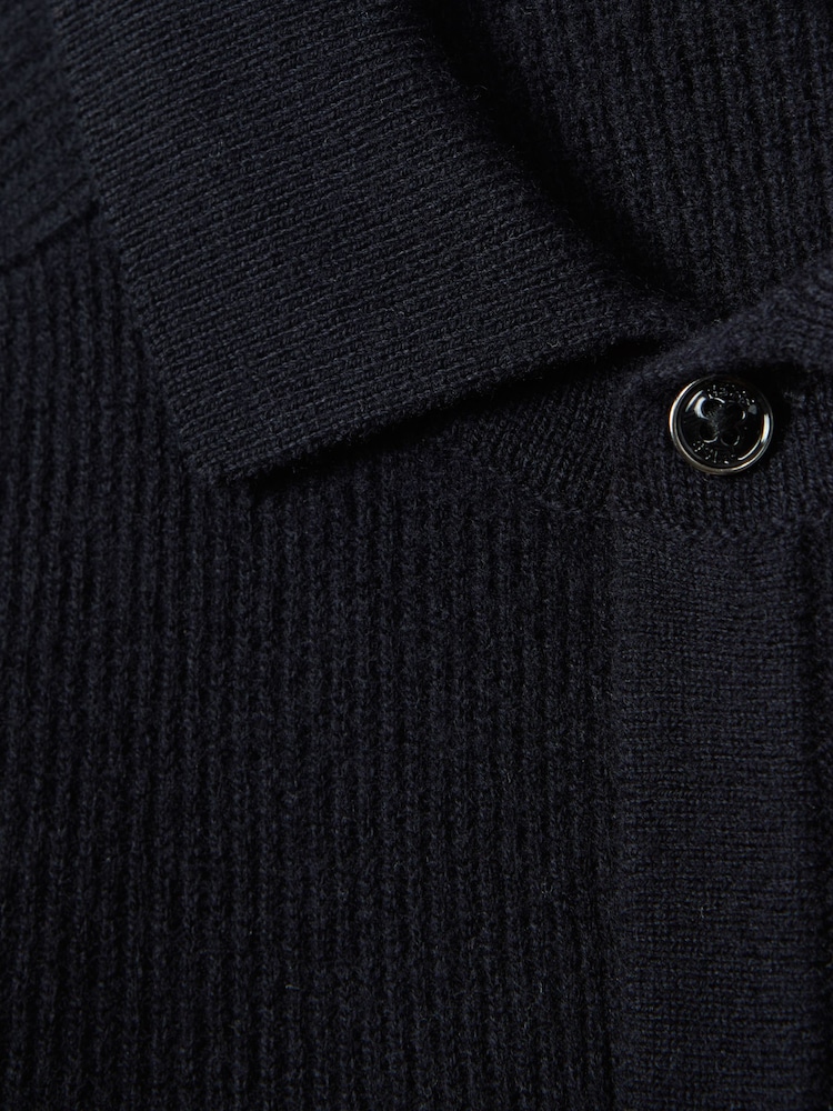 Reiss Navy Kiedler Ribbed Wool Cardigan - Image 6 of 6