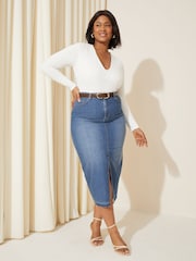 Curves Like These Blue Denim Midi Skirt - Image 3 of 4