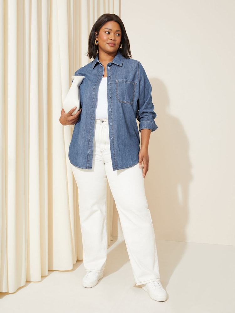 Curves Like These Blue Denim Button Through Shirt - Image 2 of 4