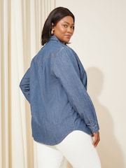 Curves Like These Blue Denim Button Through Shirt - Image 3 of 4