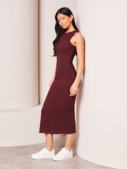 Lipsy Burgundy Red Red Petite Sleeveless Rib Midi Summer Dress - Image 2 of 4