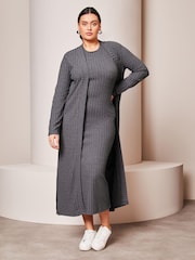 Lipsy Grey Curve Sleeveless Rib Midi Summer Dress - Image 1 of 4