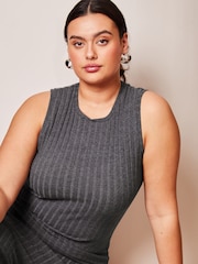 Lipsy Grey Curve Sleeveless Rib Midi Summer Dress - Image 4 of 4