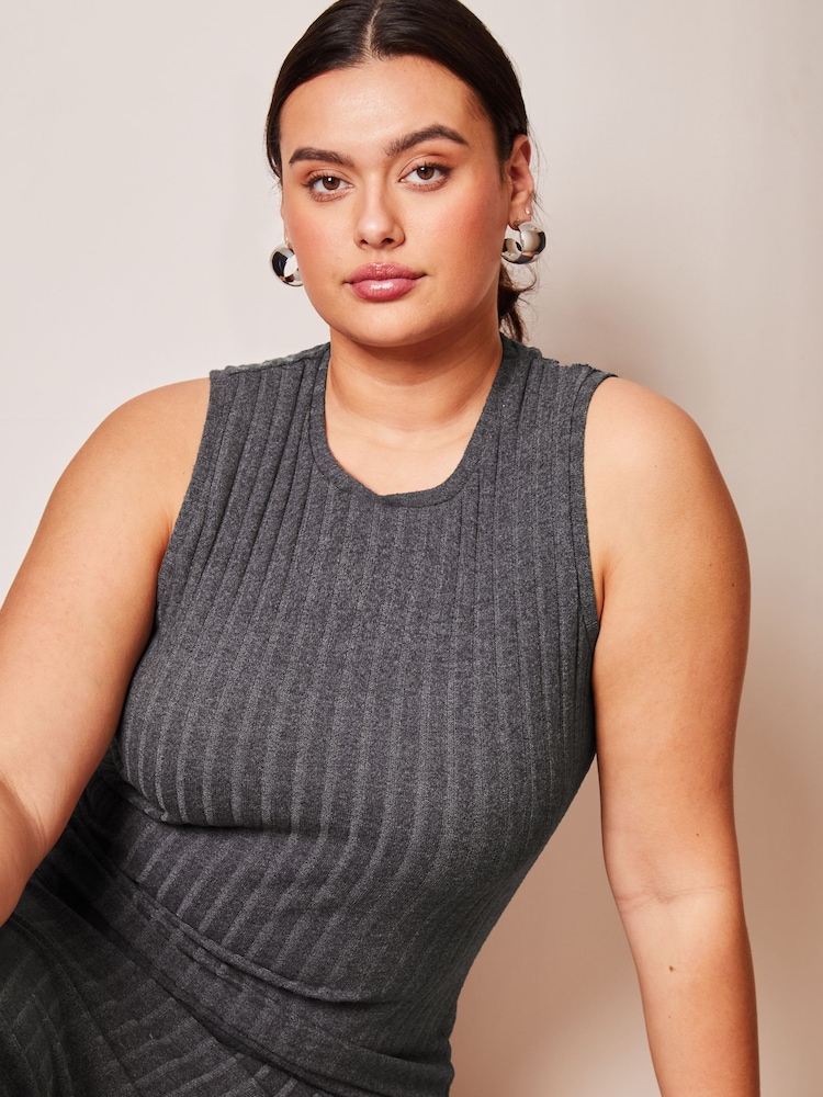 Lipsy Grey Curve Sleeveless Rib Midi Summer Dress - Image 4 of 4