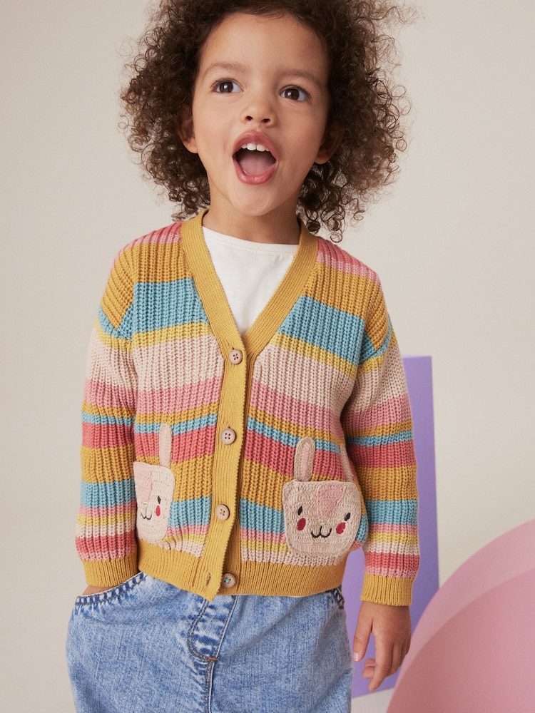 Mavrica - 100% Cotton črtast; progast Bunny pletena jopa (3mths-7yrs) - Slika 1 iz 6