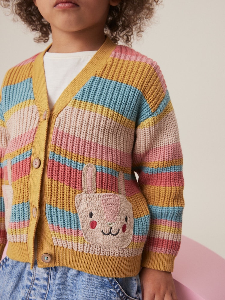Mavrica - 100% Cotton črtast; progast Bunny pletena jopa (3mths-7yrs) - Slika 2 iz 6