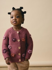 Burgunderrot - 3D-Blumen-Strickjacke (3M.–7J.) - Bild 1 von 9