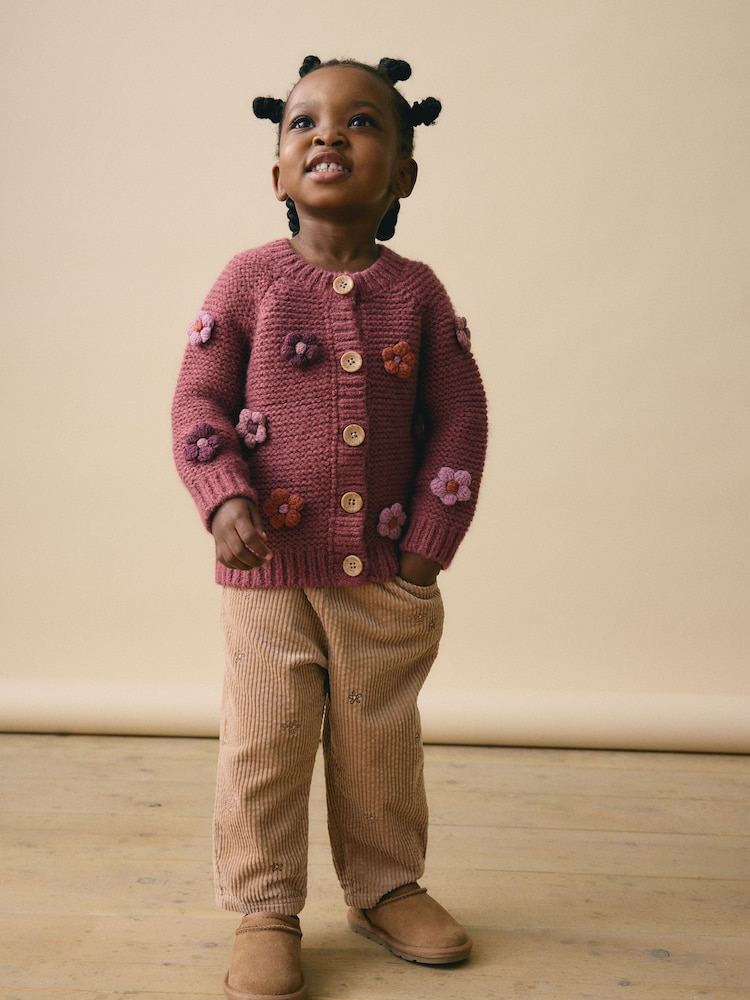 Burgunderrot - 3D-Blumen-Strickjacke (3M.–7J.) - Bild 2 von 9