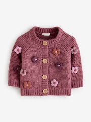 Burgunderrot - 3D-Blumen-Strickjacke (3M.–7J.) - Bild 6 von 9