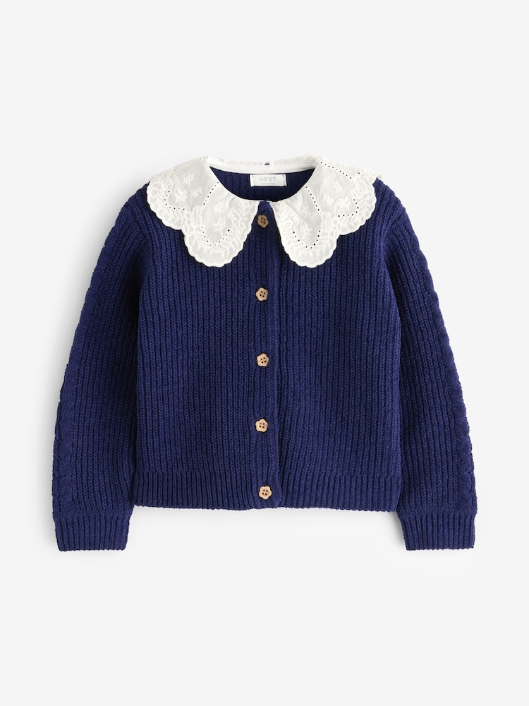 Navy Blue Collar 100% Cotton Cardigan (3mths-7yrs) - Image 1 of 3