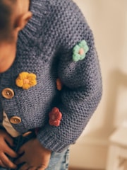 Blau - 3D-Blumen-Strickjacke (3M.–7J.) - Bild 4 von 8