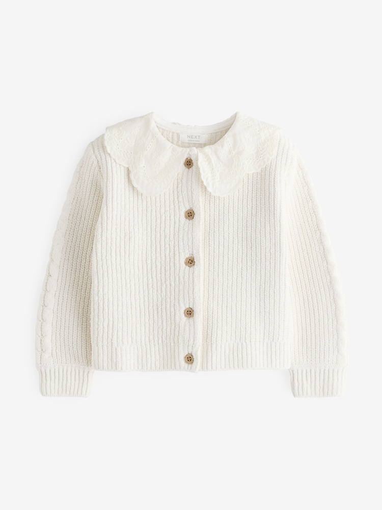Ecru Cream Collar 100% Cotton Cardigan (3mths-7yrs) - Image 1 of 4