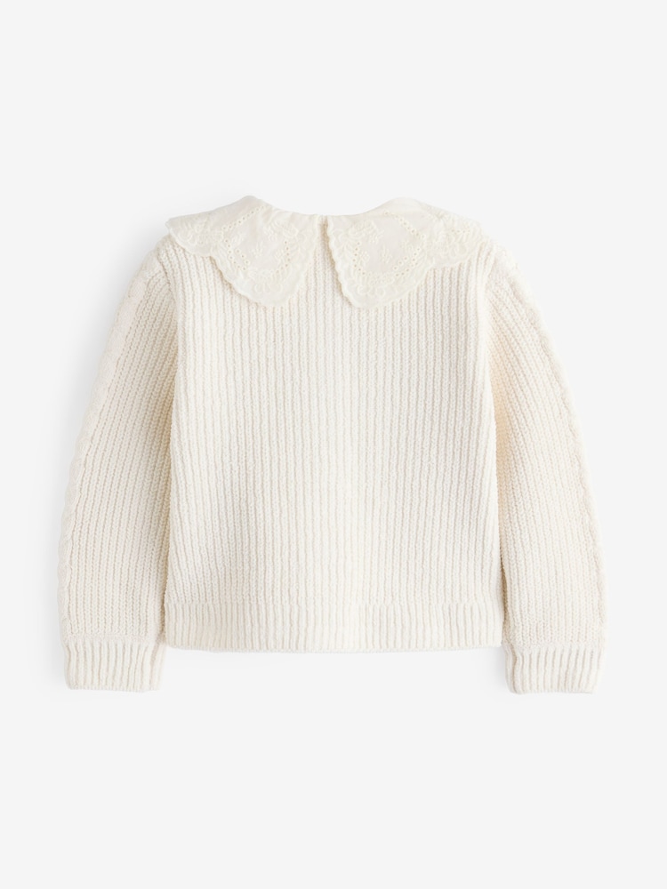 Ecru Cream Collar 100% Cotton Cardigan (3mths-7yrs) - Image 2 of 4