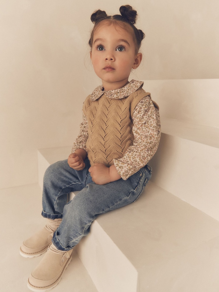 Ecru Marl Mock Layer 100% Cotton Jumper (3mths-7yrs) - Image 1 of 8