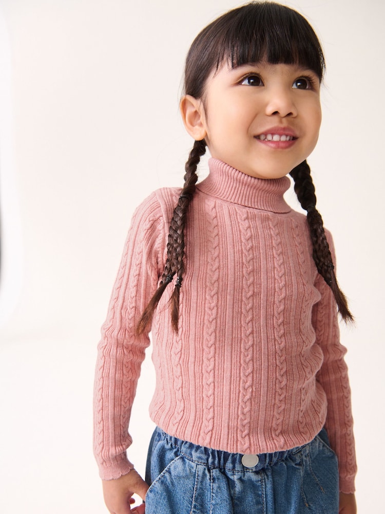 Pink Roll Neck Cardigan (3mths-10yrs) - Image 1 of 7 Pink Roll Neck Cardigan (3mths-10yrs) - Image 1 of 7