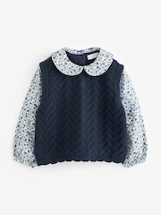 Navy Blue Mock Layer 100% Cotton Jumper (3mths-7yrs) - Image 1 of 3