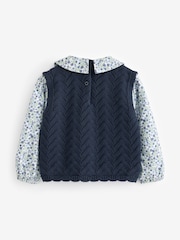 Navy Blue Mock Layer 100% Cotton Jumper (3mths-7yrs) - Image 2 of 3