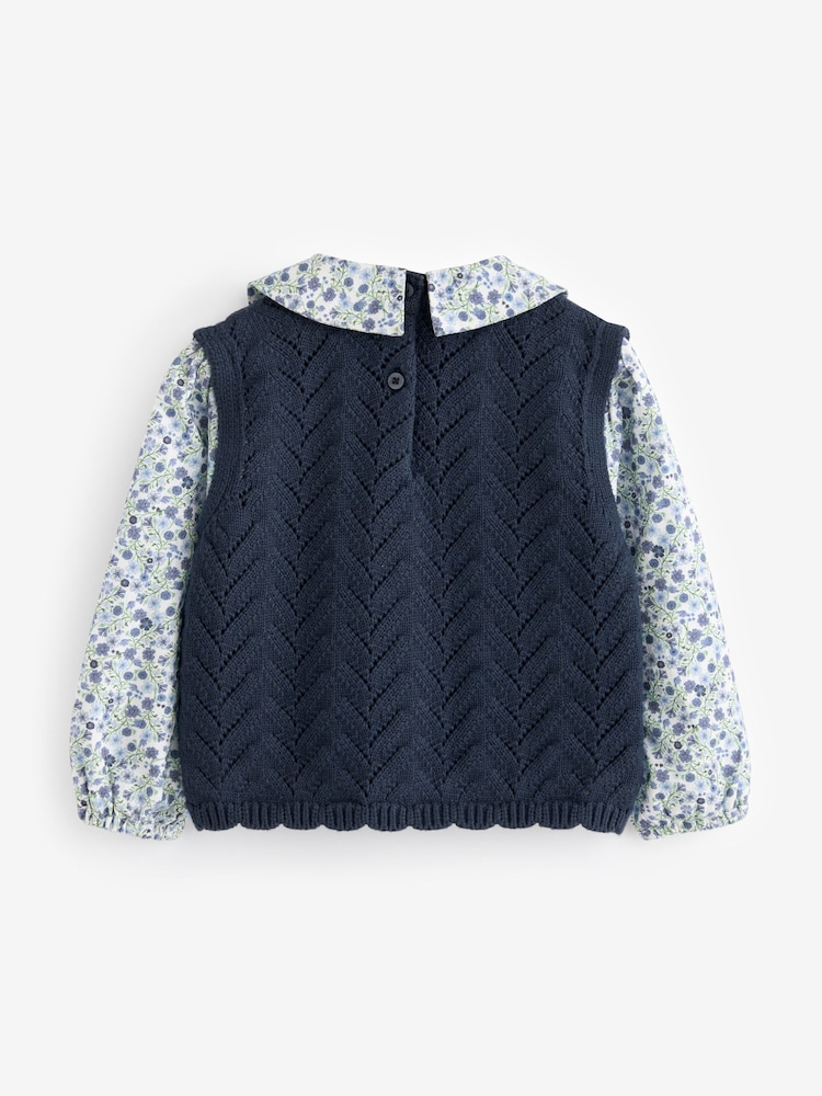 Navy Blue Mock Layer 100% Cotton Jumper (3mths-7yrs) - Image 2 of 3