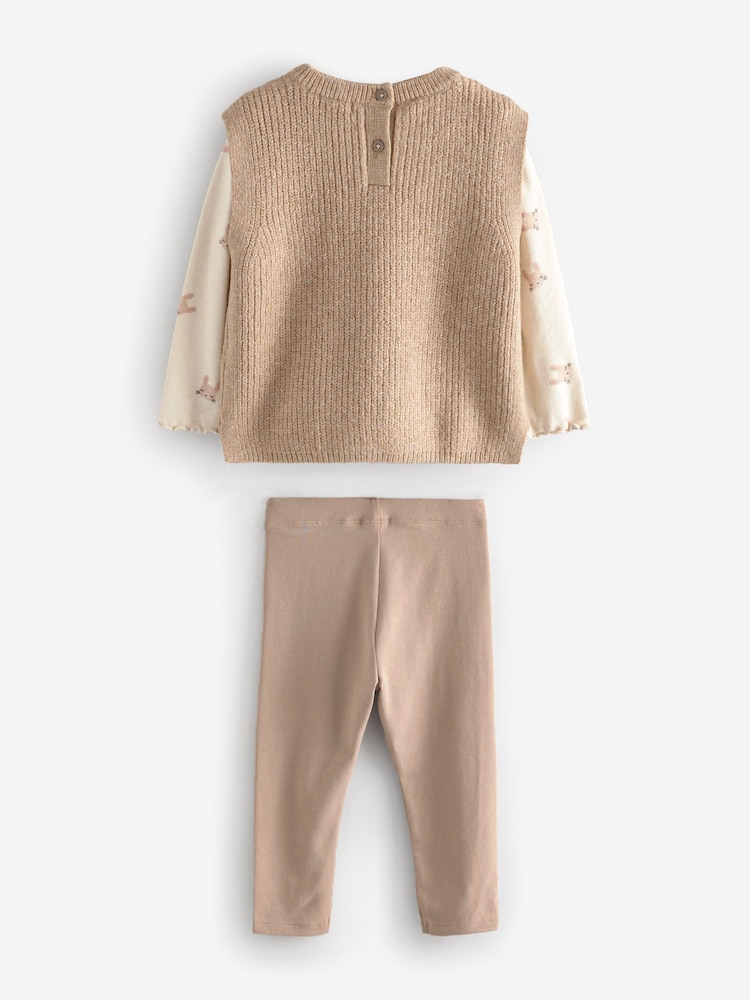Tan Brown Knit Tabard 3 Piece Set (3mths-7yrs) - Image 2 of 5