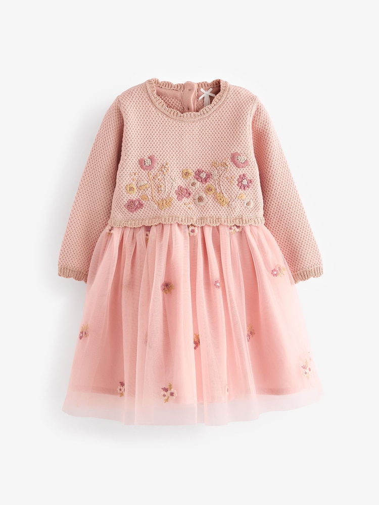 Pink 2-in-1 Occasion Long Sleeve Knitted Jumper Dress (3mths-10yrs) - Image 3 of 5