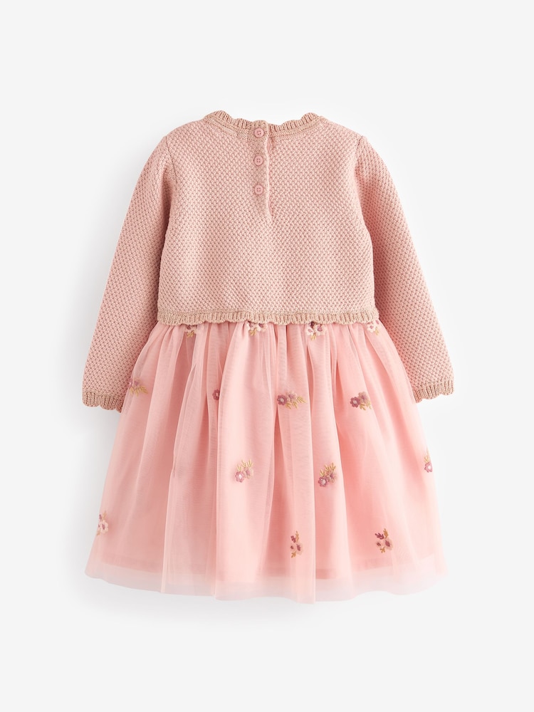 Pink 2-in-1 Occasion Long Sleeve Knitted Jumper Dress (3mths-10yrs) - Image 4 of 5