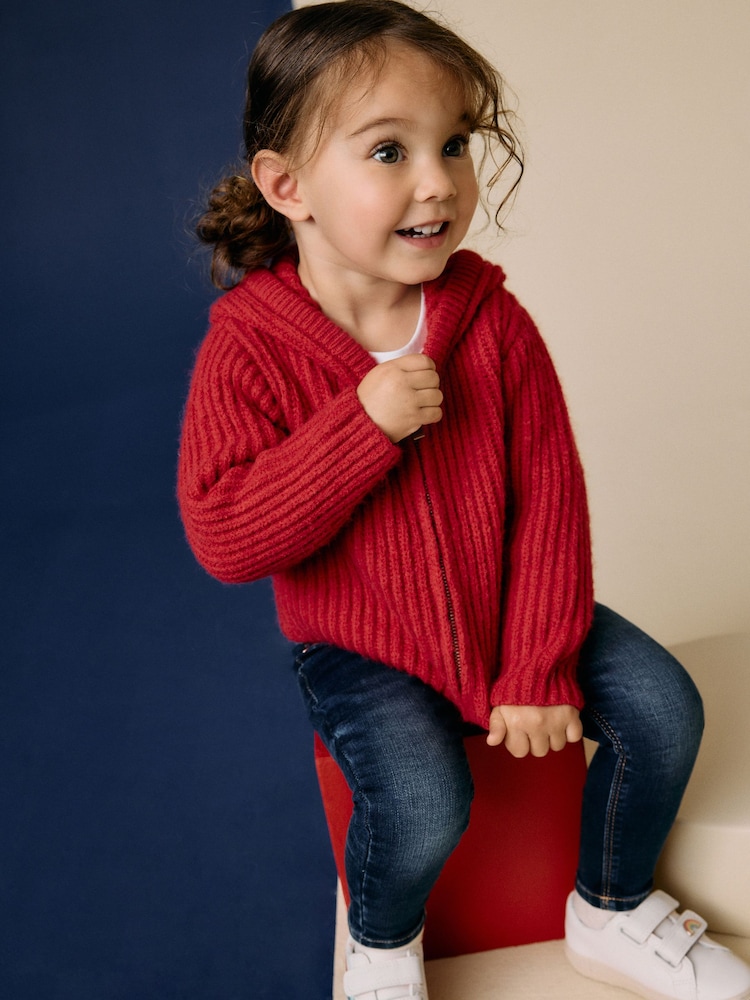 rdeča - s kapuco pletena jopa (3mths-7yrs) - Slika 1 iz 3