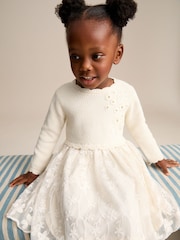 Ecru 2-in-1 Occasion Long Sleeve Knitted Jumper Dress (3mths-10yrs) - Image 3 of 10