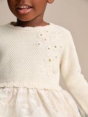 Ecru 2-in-1 Occasion Long Sleeve Knitted Jumper Dress (3mths-10yrs) - Image 4 of 10