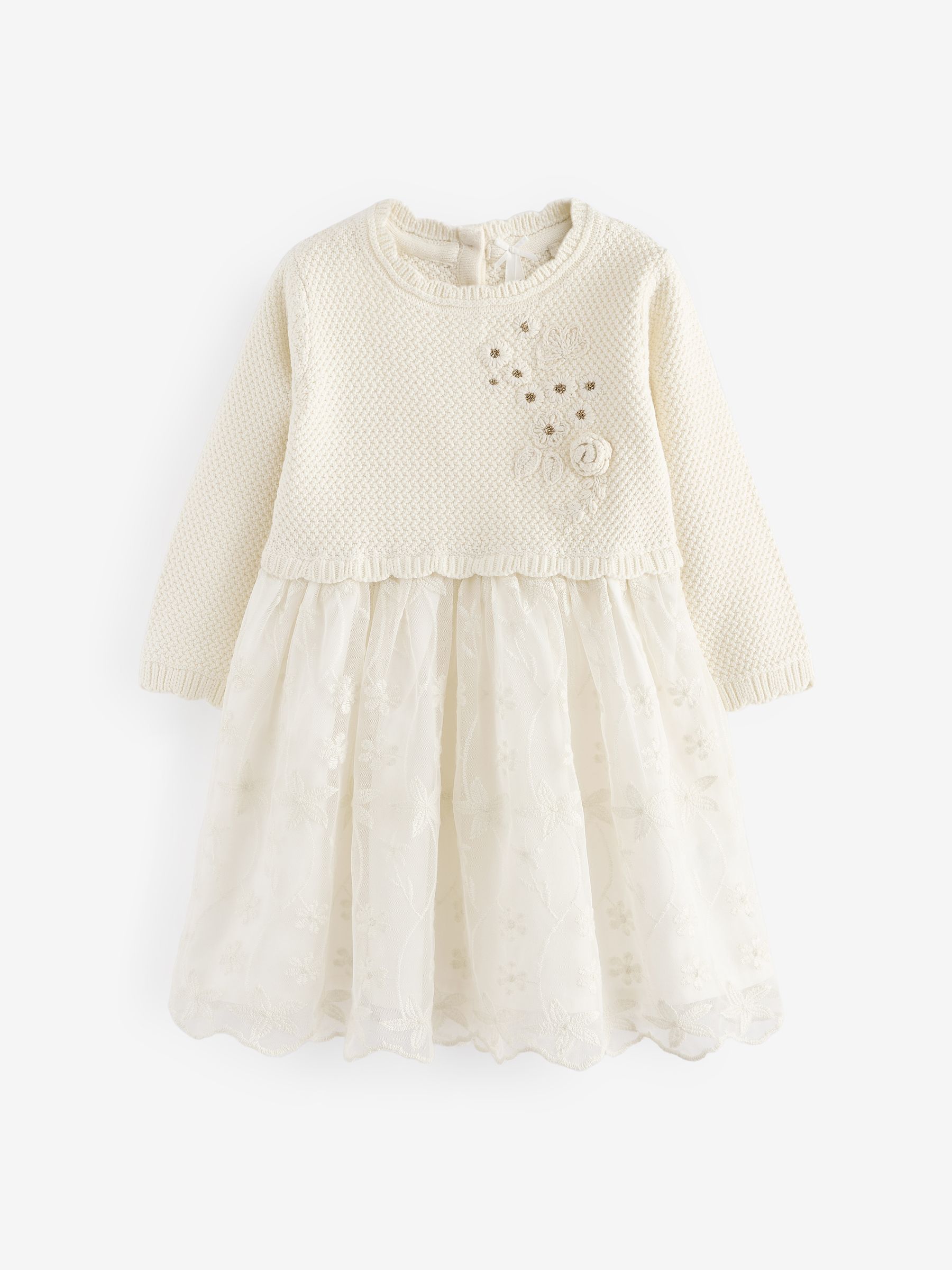 Buy Ecru 2-in-1 Occasion Long Sleeve Knitted Jumper Dress