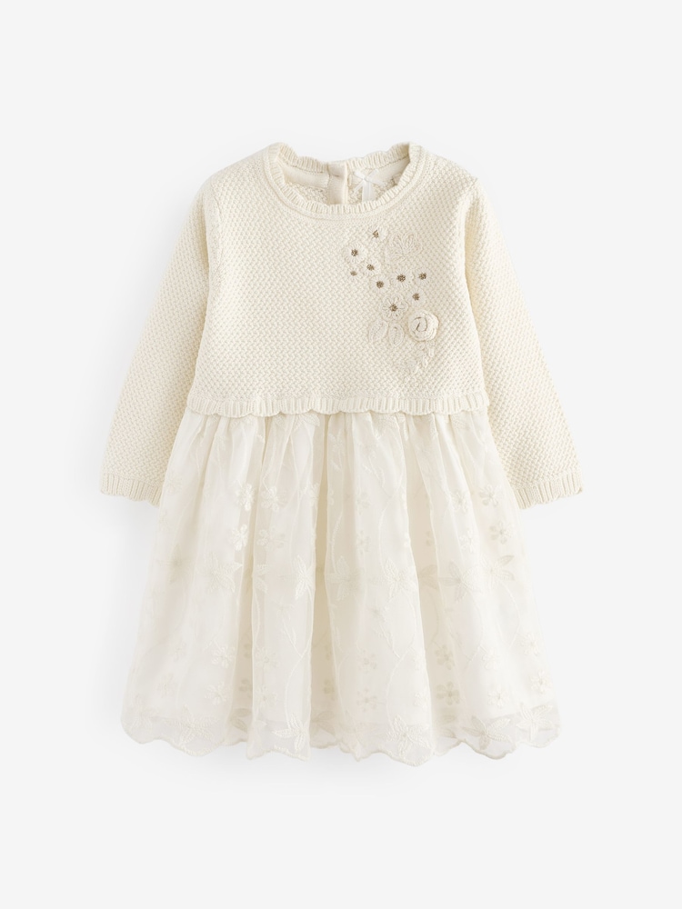 Ecru 2-in-1 Occasion Long Sleeve Knitted Jumper Dress (3mths-10yrs) - Image 5 of 10