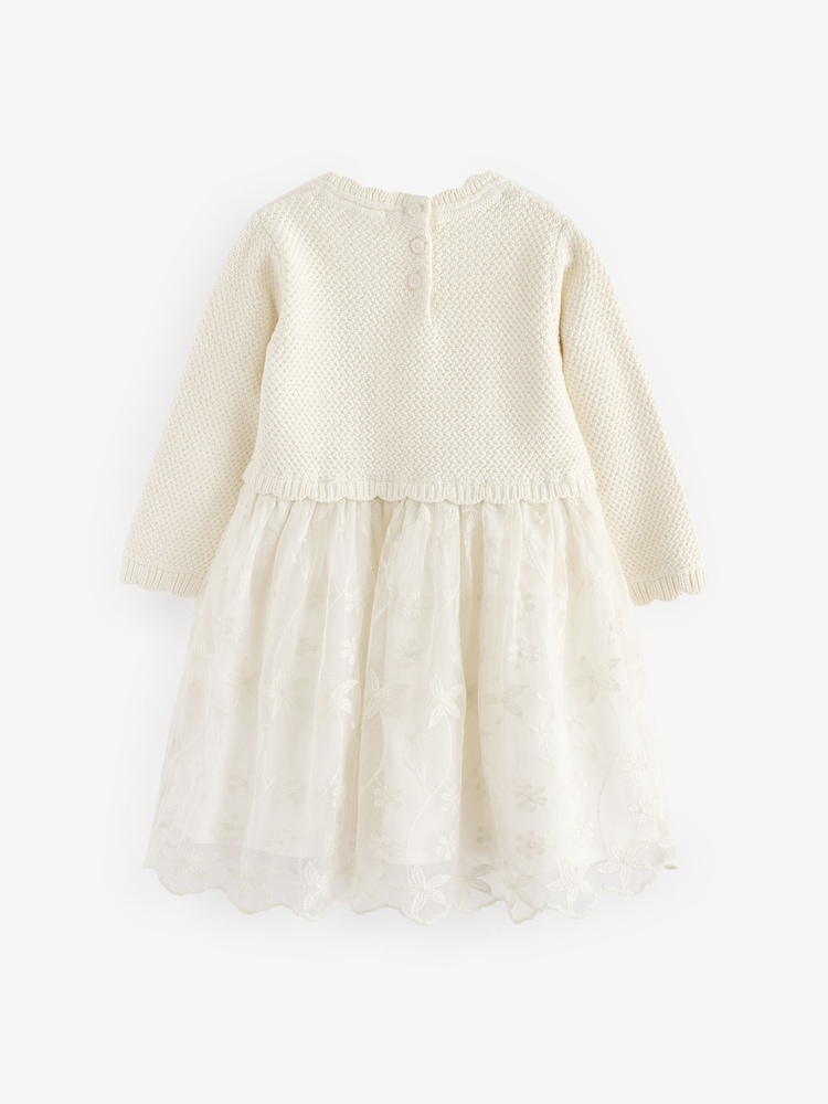 Ecru 2-in-1 Occasion Long Sleeve Knitted Jumper Dress (3mths-10yrs) - Image 6 of 10