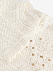 Ecru 2-in-1 Occasion Long Sleeve Knitted Jumper Dress (3mths-10yrs) - Image 8 of 10