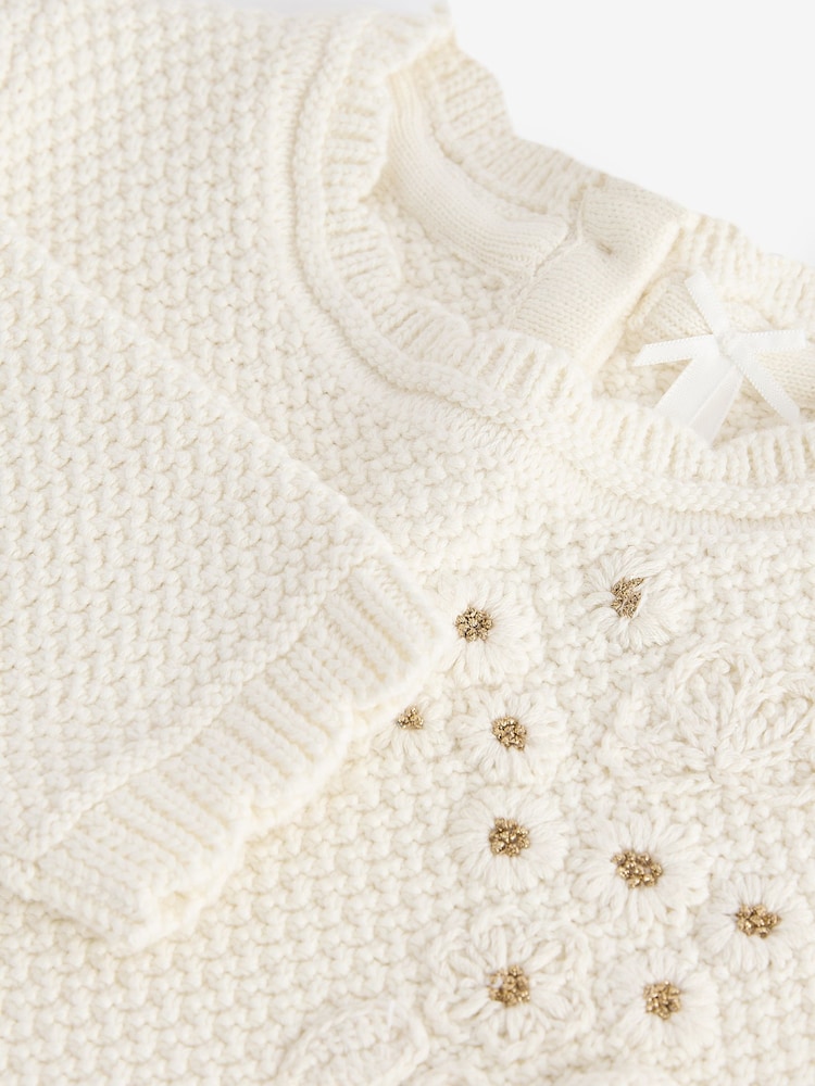 Ecru 2-in-1 Occasion Long Sleeve Knitted Jumper Dress (3mths-10yrs) - Image 8 of 10