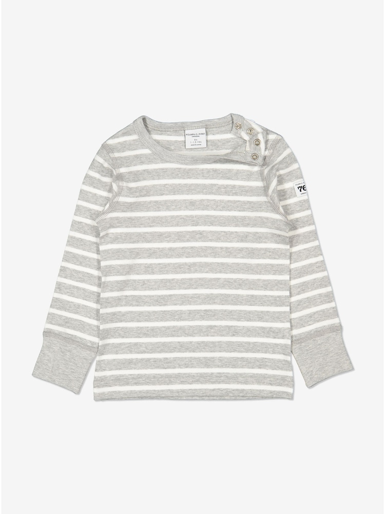 Polarn O. Pyret Grey Organic Cotton Striped Top - Image 1 of 2