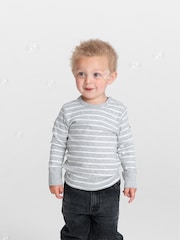 Polarn O. Pyret Grey Organic Cotton Striped Top - Image 2 of 2