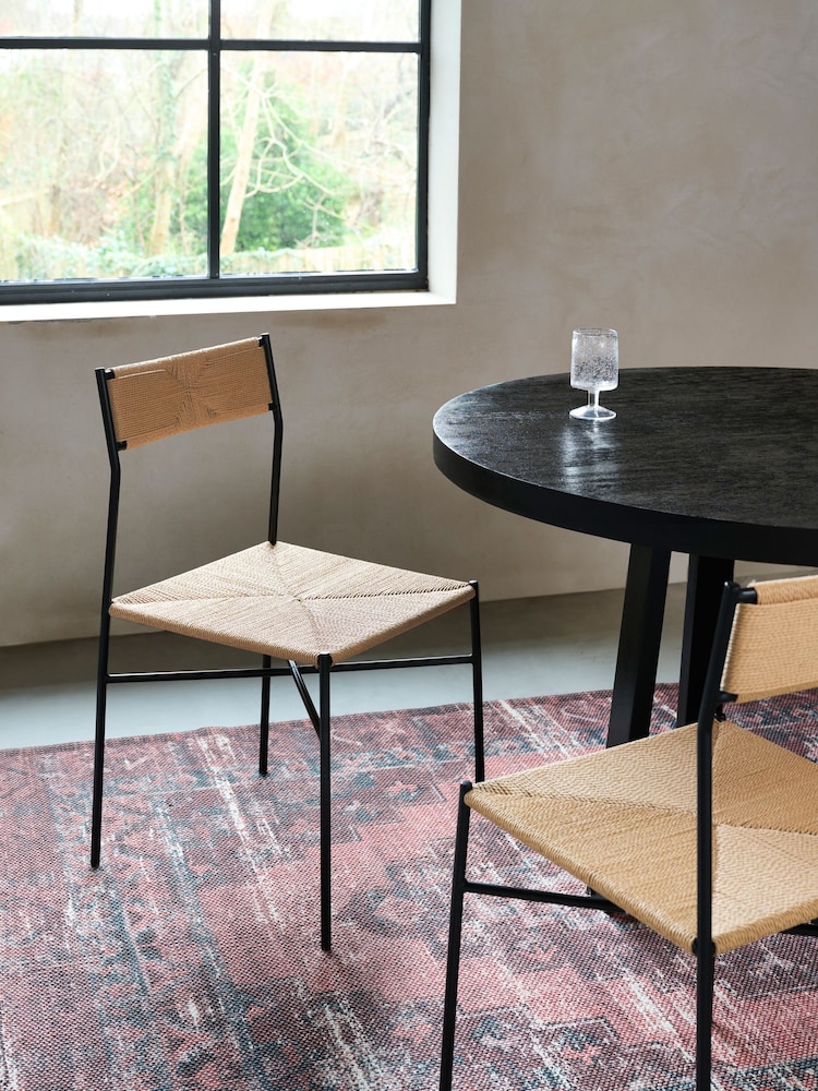 French Connection Black and Natural Woven Shlip Dining Chairs Set Of 2 - Image 1 of 7