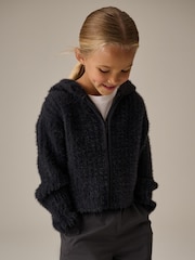 Charcoal Grey Fluffy Hoodie (3-16yrs) - Image 1 of 8