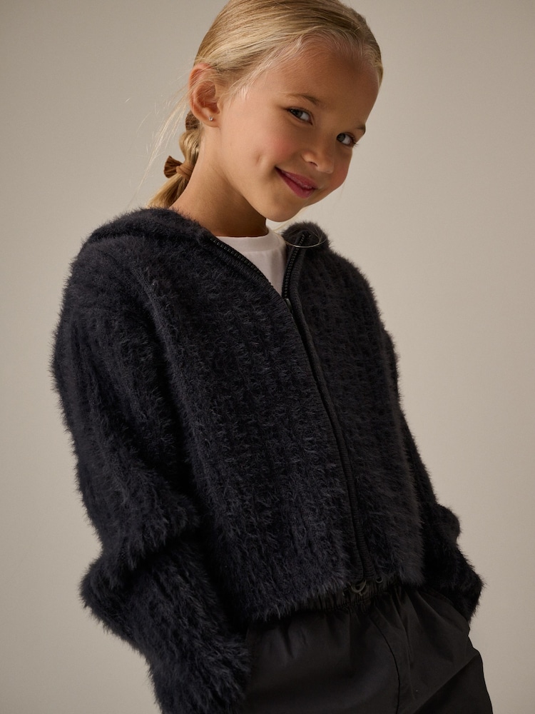 Charcoal Grey Fluffy Hoodie (3-16yrs) - Image 4 of 8
