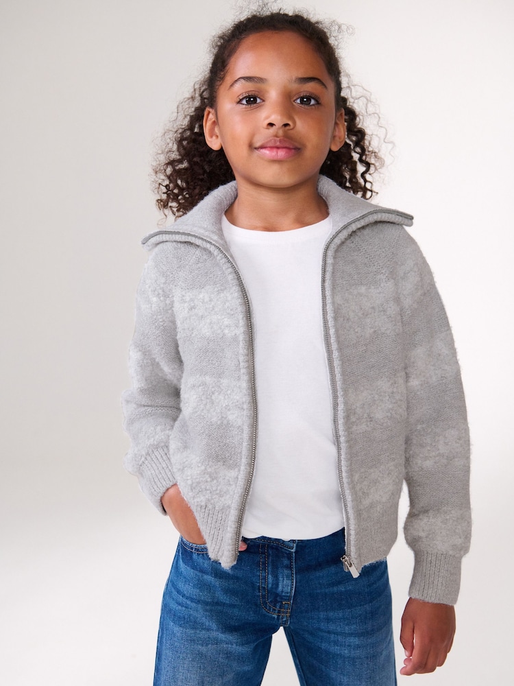Grey Zip Thru Cardigan (3-16yrs) - Image 1 of 7 Grey Zip Thru Cardigan (3-16yrs) - Image 1 of 7