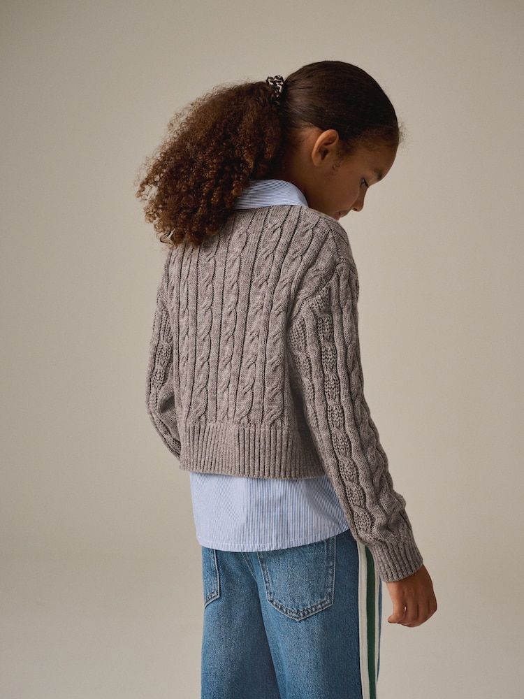 Grey Mock 100% Cotton Shirt Jumper (3-16yrs) - Image 3 of 3 Grey Mock 100% Cotton Shirt Jumper (3-16yrs) - Image 3 of 3