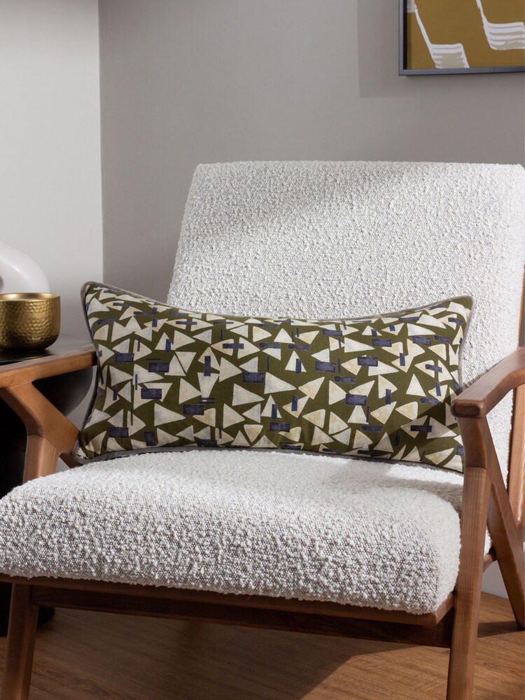 HÖEM Green City Geometric Piped Polyester Filled 100% Cotton Cushion - Image 1 of 5
