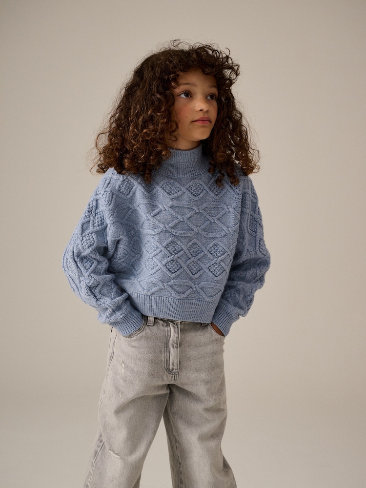 Blau - Kastiger Pullover mit Zopfmuster (3–16 J.) - Bild 1 von 8
