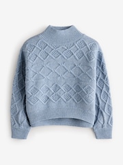 Blau - Kastiger Pullover mit Zopfmuster (3–16 J.) - Bild 6 von 8
