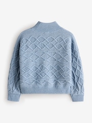 Blau - Kastiger Pullover mit Zopfmuster (3–16 J.) - Bild 7 von 8