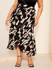 Curves Like These Black Geo Print Wrap Midi Skirt - Image 2 of 4