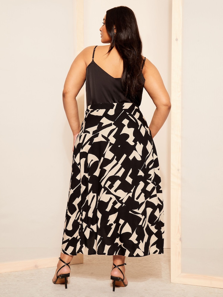 Curves Like These Black Geo Print Wrap Midi Skirt - Image 4 of 4 Curves Like These Black Geo Print Wrap Midi Skirt - Image 4 of 4