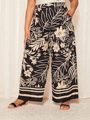 Curves Like These Black/White Border Wide Leg Trousers - Image 1 of 4