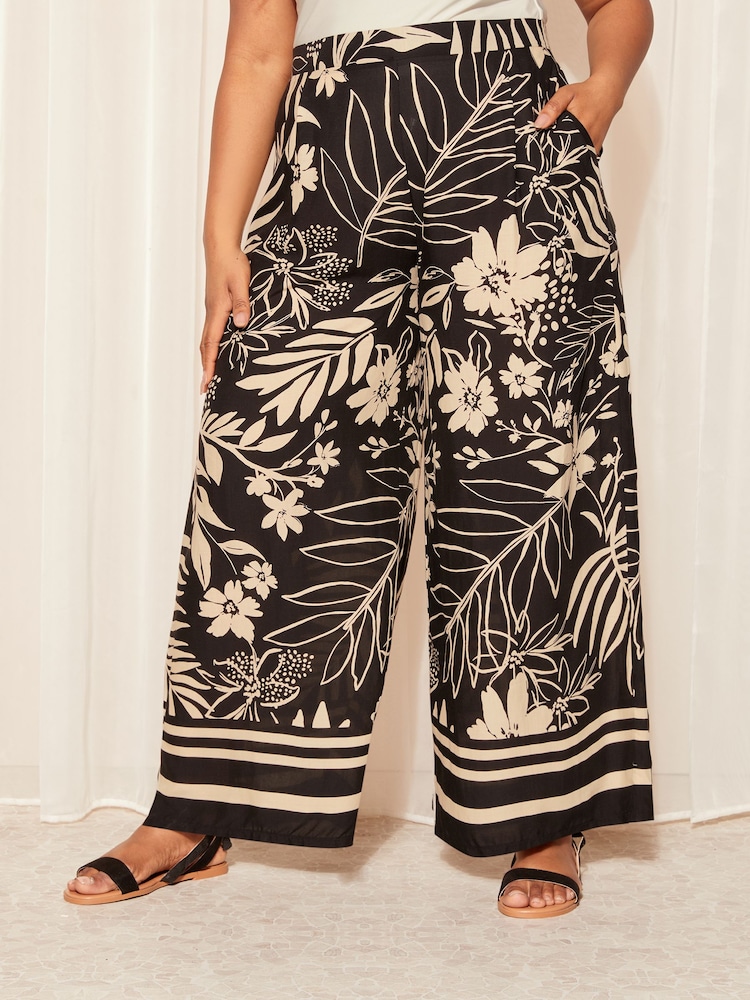 Curves Like These Black/White Border Wide Leg Trousers - Image 1 of 4