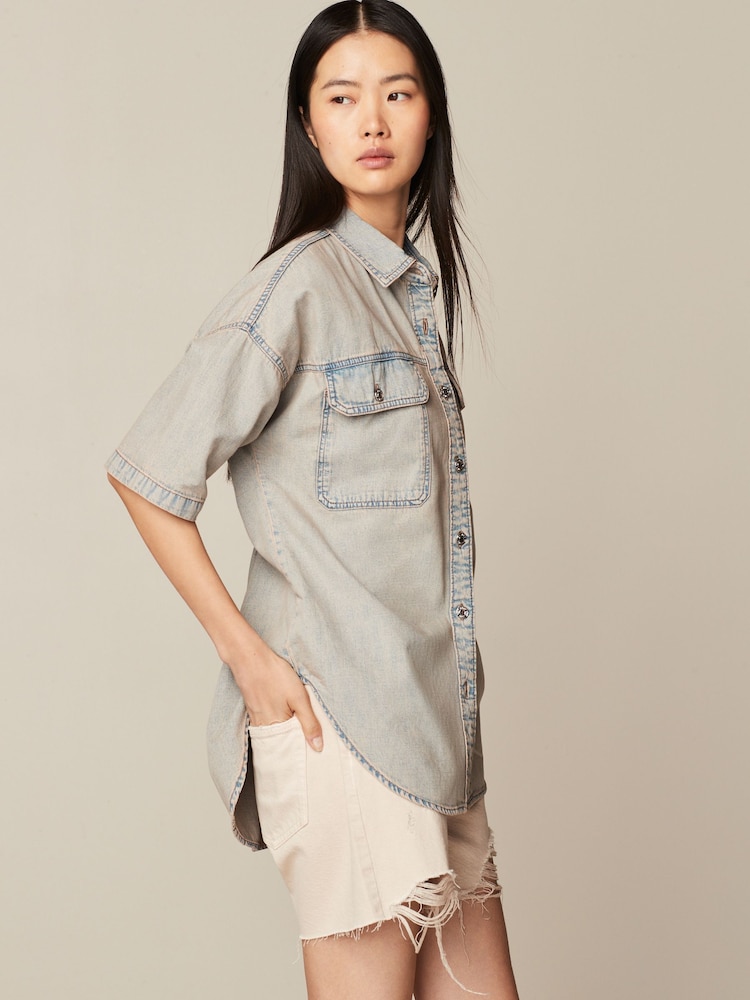 Pink Tinted Short Sleeve Denim Shirt - Image 2 of 7