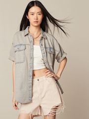 Pink Tinted Short Sleeve Denim Shirt - Image 4 of 7